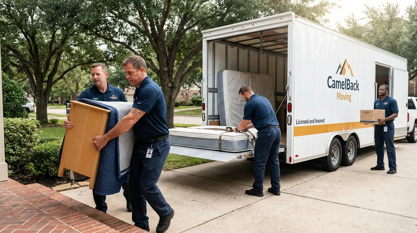 Crew loading residential truck for cross-state move from Hudson, CO