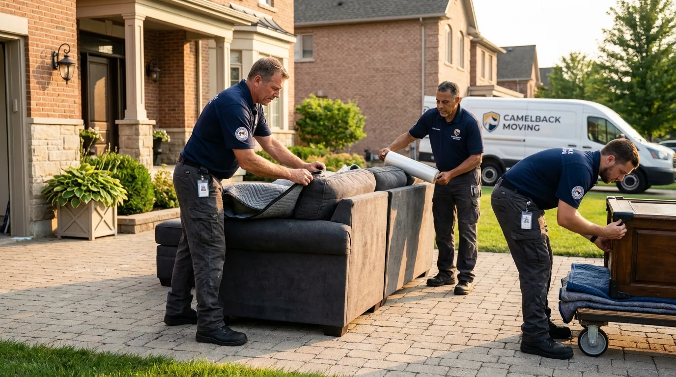 Large estate moving crew wrapping furniture in Hudson, CO