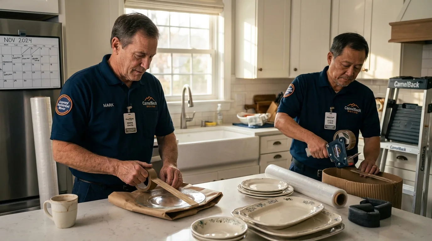 Professional crew packing kitchen dishware in Hudson, CO